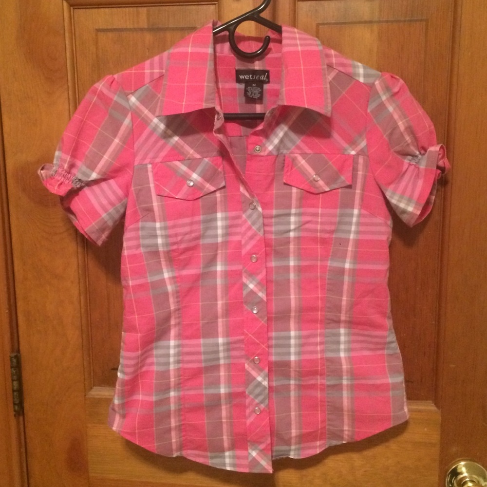 Wet Seal Plaid Button-Up Shirt